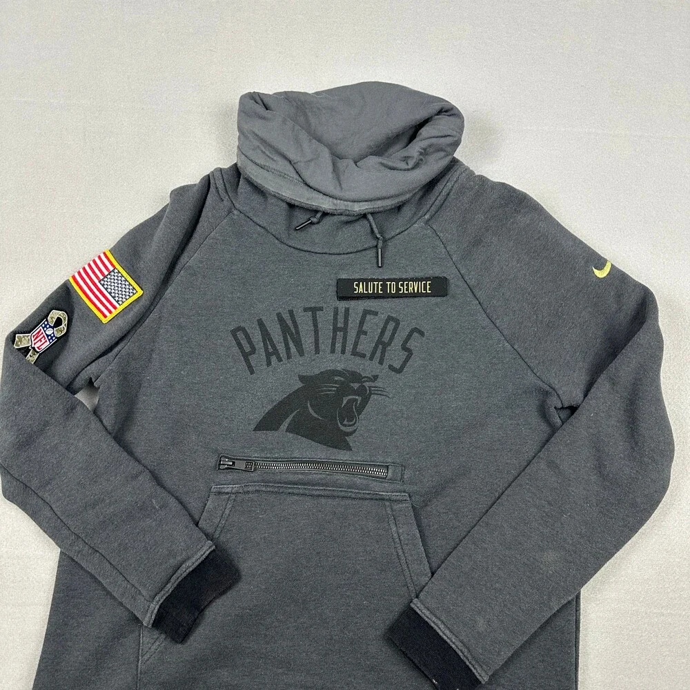 Carolina Panthers Hoodie Women Small Gray Nike On Field Salute Service Collar *